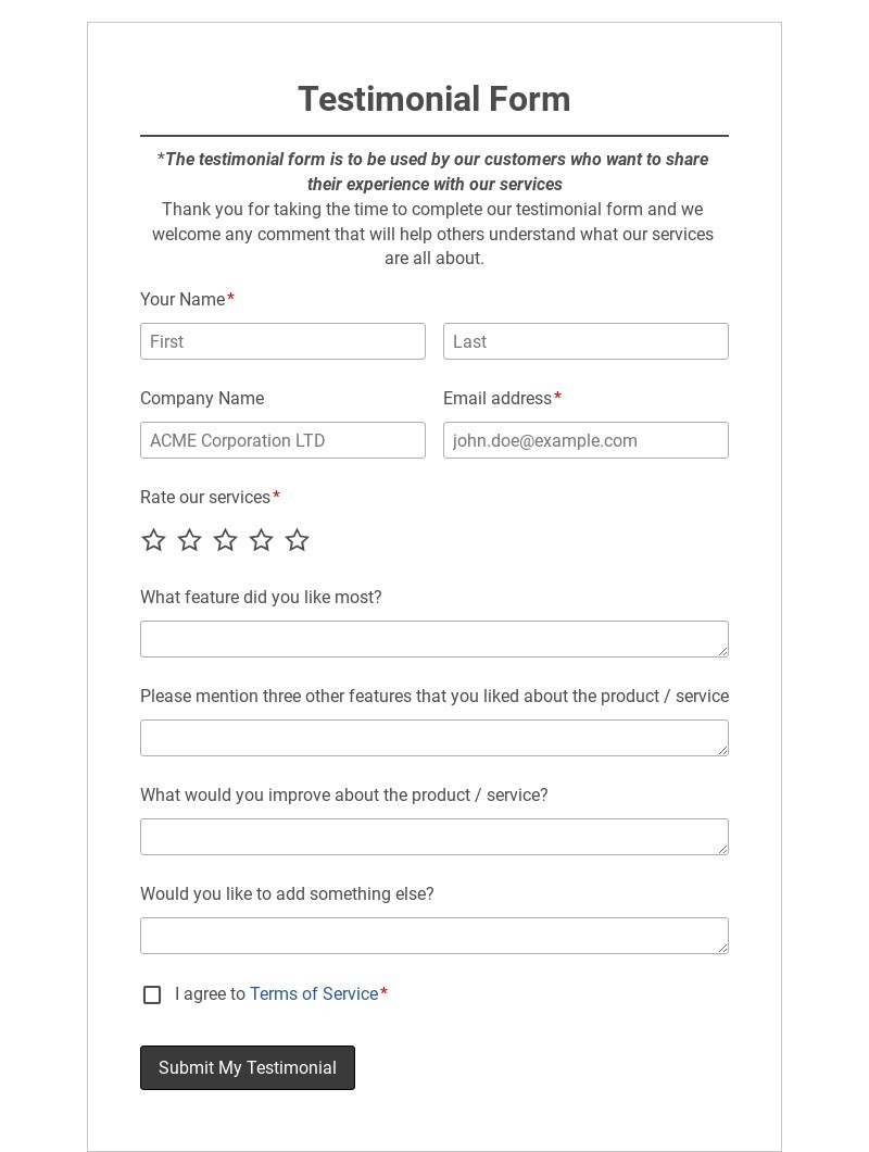 Testimonial Form