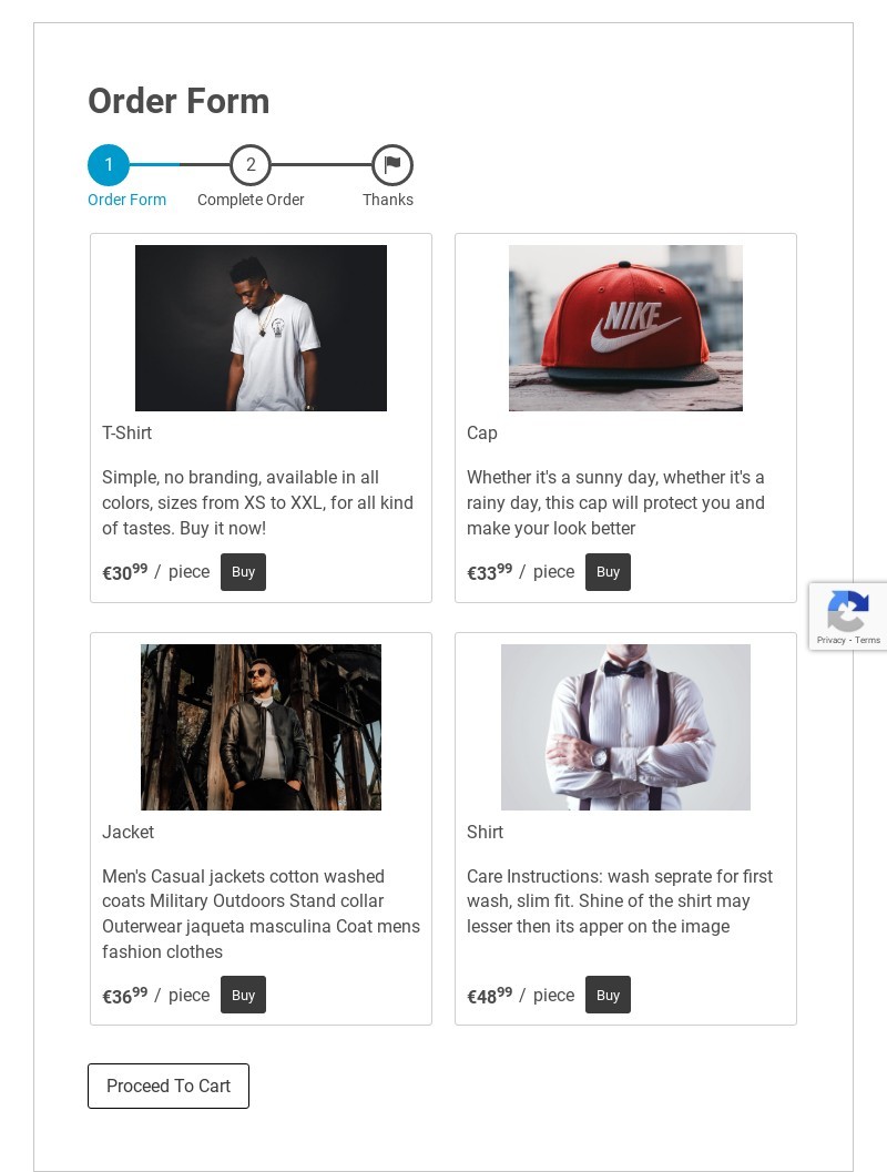 Order Form With Cart