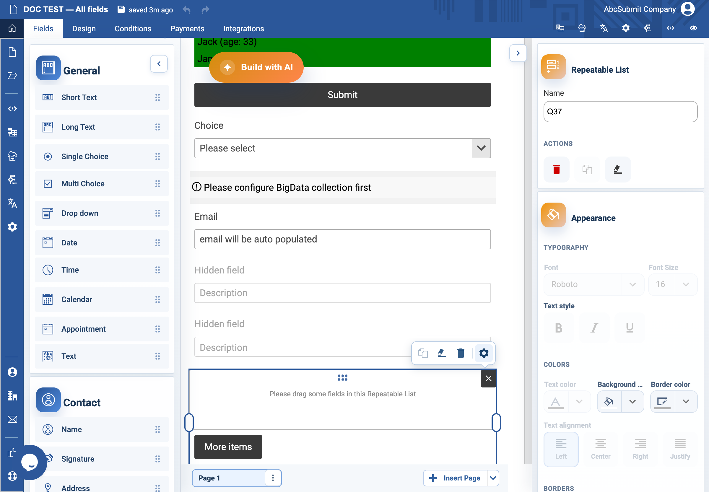 Repeatable List v2 settings drawer.